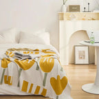 Spring Blossom: Cotton blankets made of cotton with floral knit pattern & breathable quality – for living room & bed
