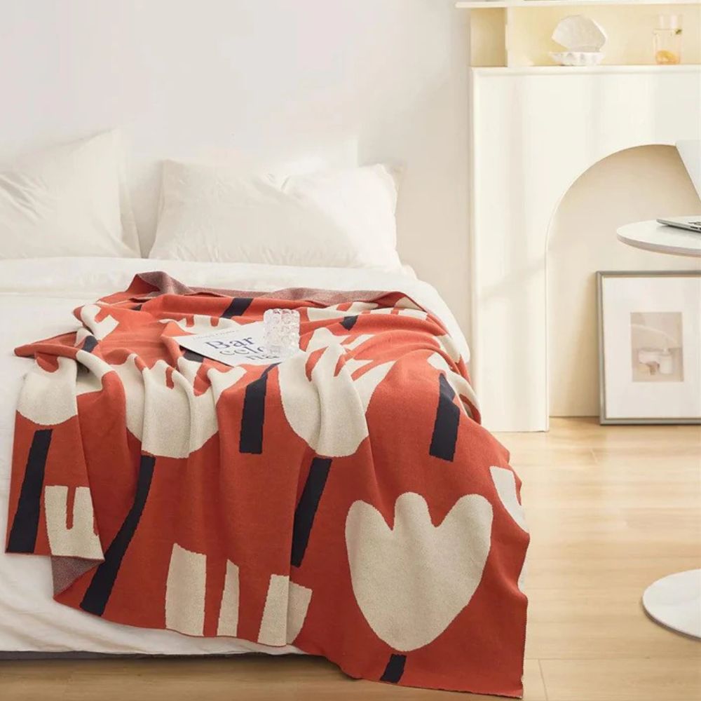 Spring Blossom: Cotton blankets made of cotton with floral knit pattern & breathable quality – for living room & bed
