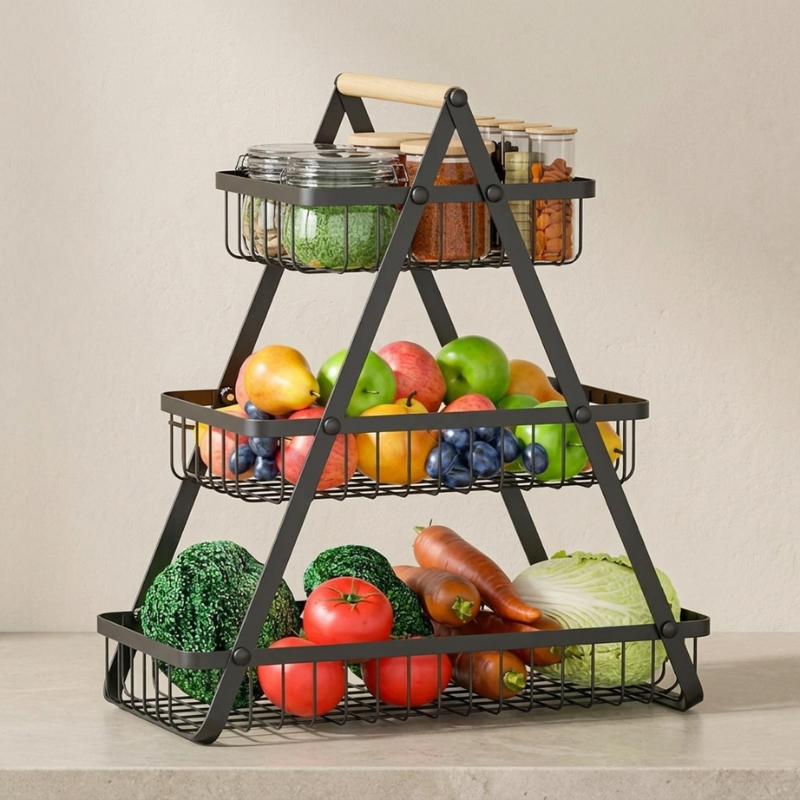 Carbon Steel Fruit Basket Multi Level Countertop Organizer for Kitchen Storage