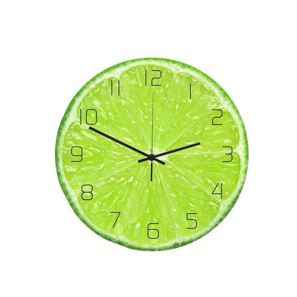 Wall Clock Fruit Theme Analog Display Plastic Glass Indoor Decor