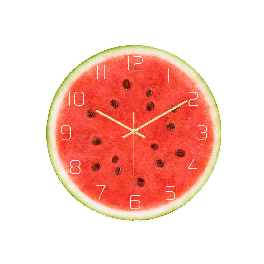 Wall Clock Fruit Theme Analog Display Plastic Glass Indoor Decor