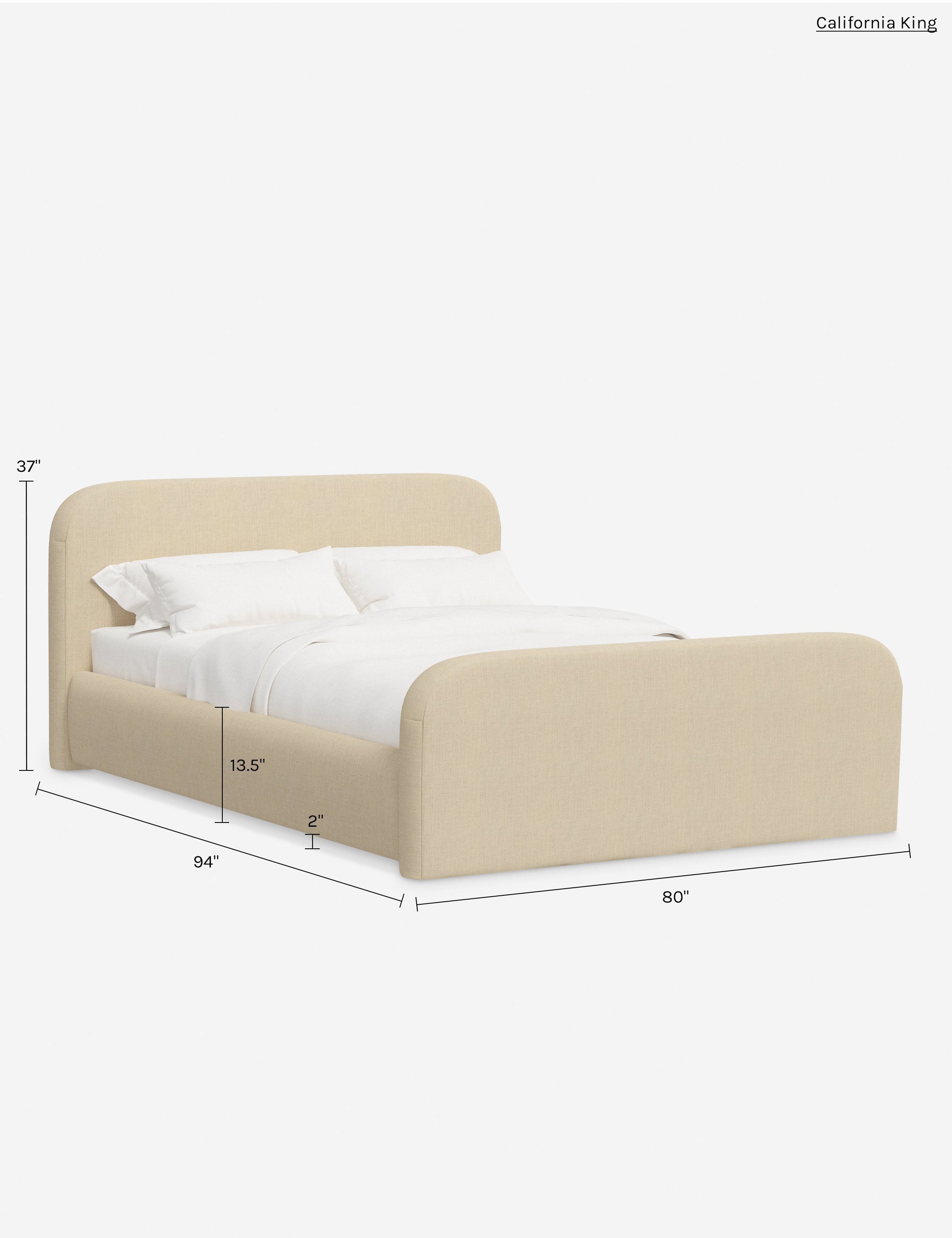 Bela Upholstered Bed | Low Rounded Headboard, Raised Footboard