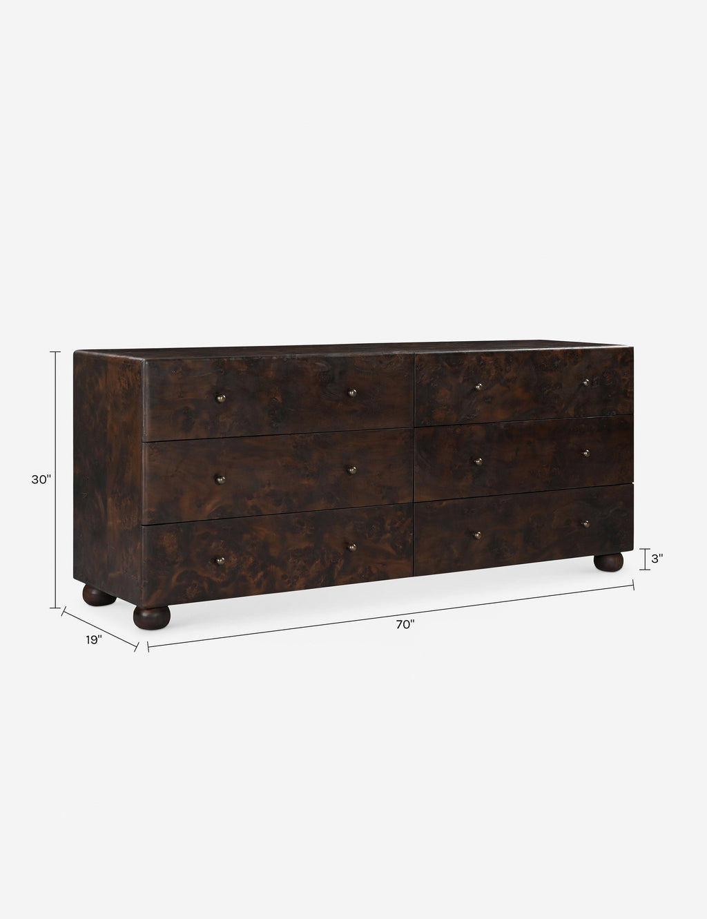 Bello Dresser | Burl & Brass Finish, Six Spacious Drawers