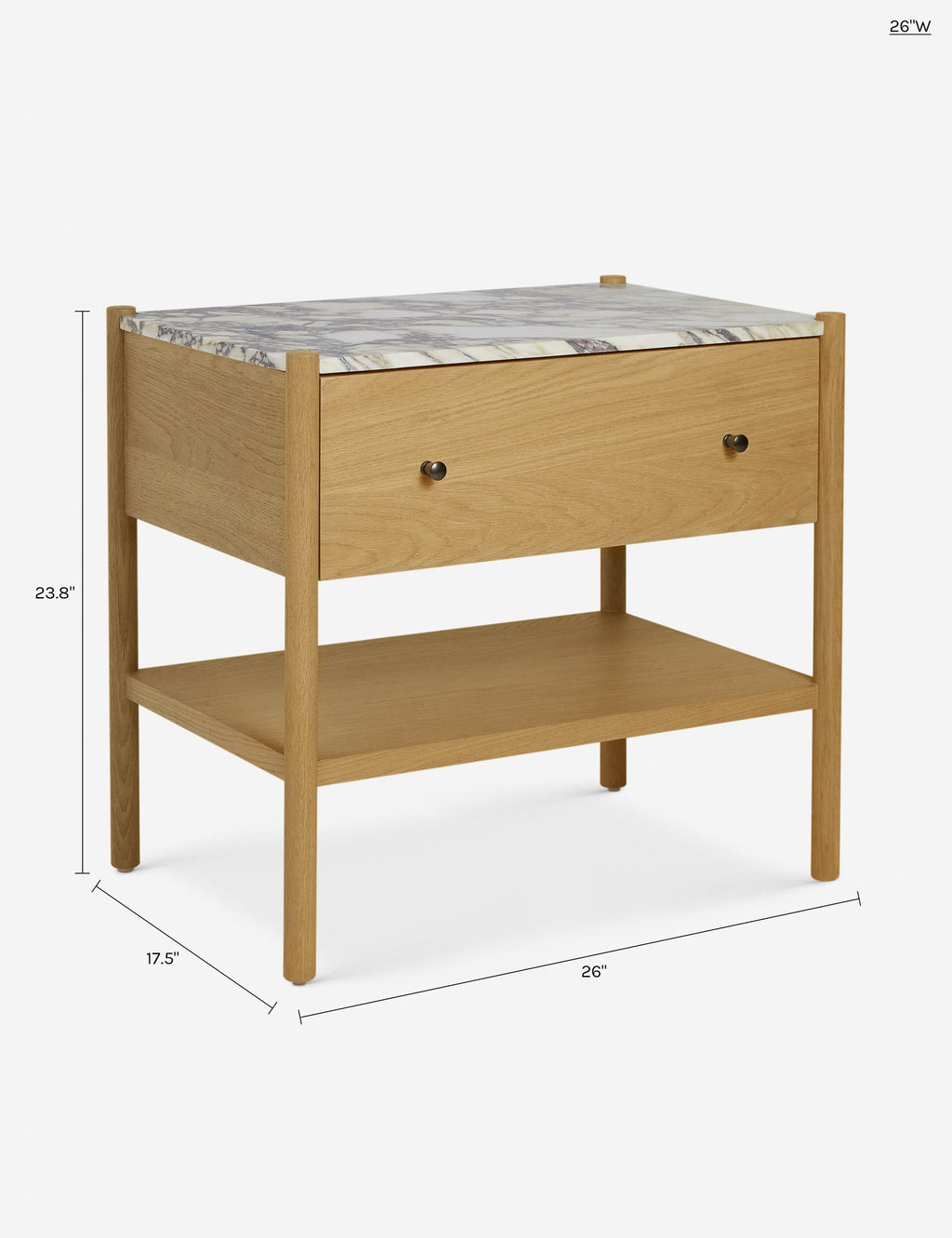 Phaedra Nightstand | Natural Wood Frame, Marble Top