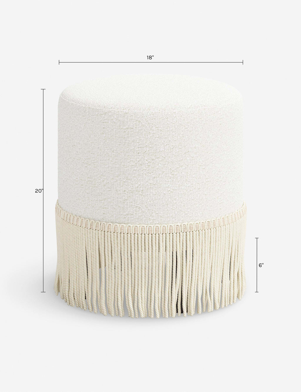 Aura Round Ottoman | Fringe Trim, Custom Upholstery