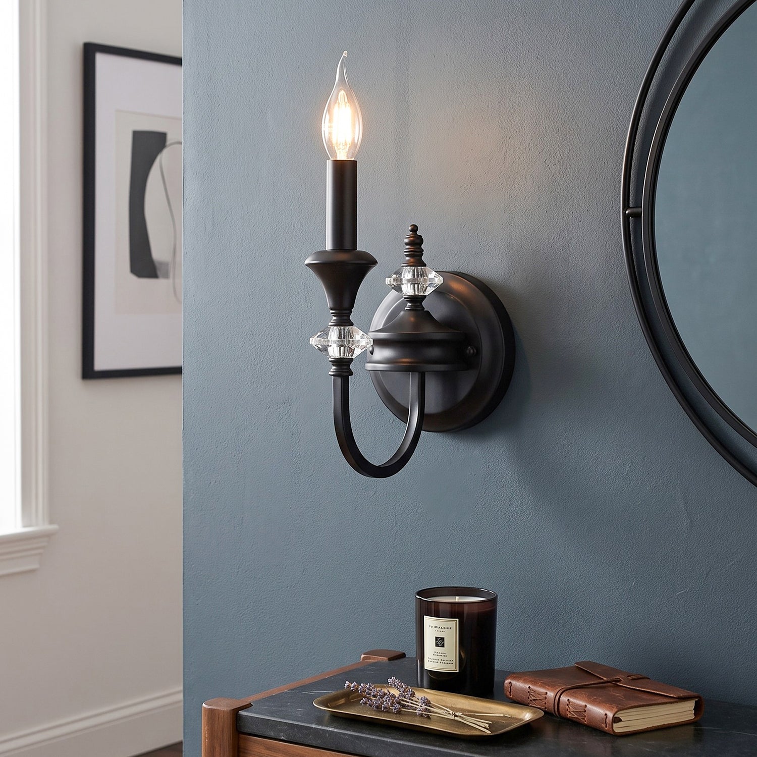 Gabriel Crystal and Iron Candelabra Wall Sconce