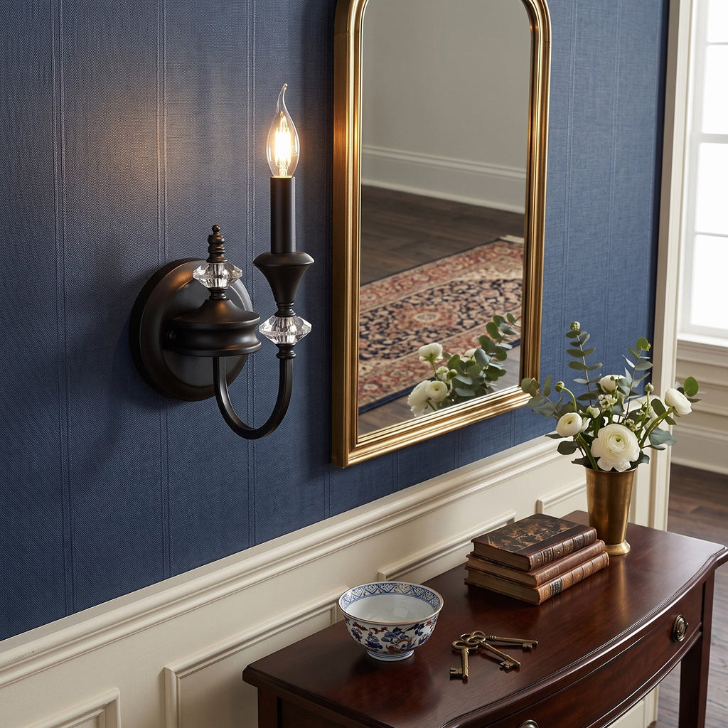 Gabriel Crystal and Iron Candelabra Wall Sconce