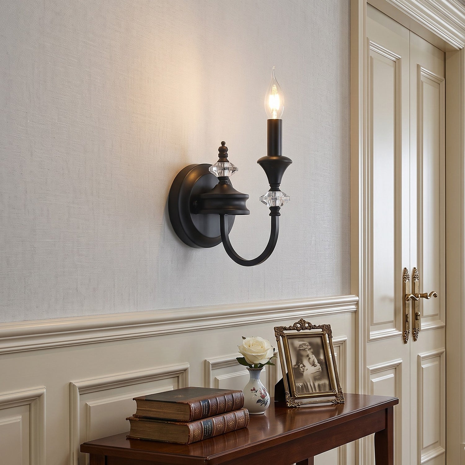 Gabriel Crystal and Iron Candelabra Wall Sconce