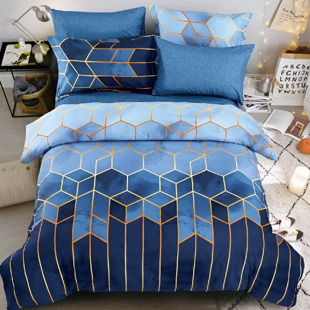 GalaxisLux: Stylish Duvet Cover Set – Easy Care, Comfortable & Durable with Golden Cosmic Design for Double Bed