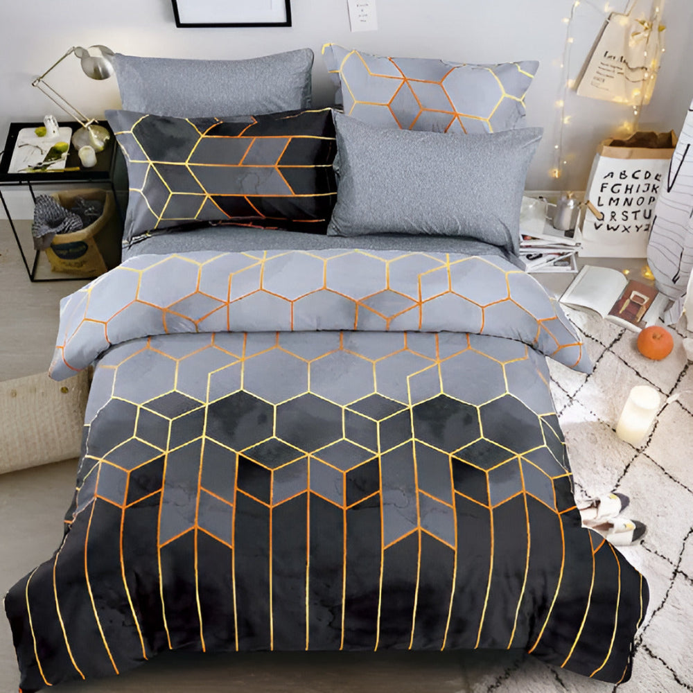 GalaxisLux: Stylish Duvet Cover Set – Easy Care, Comfortable & Durable with Golden Cosmic Design for Double Bed