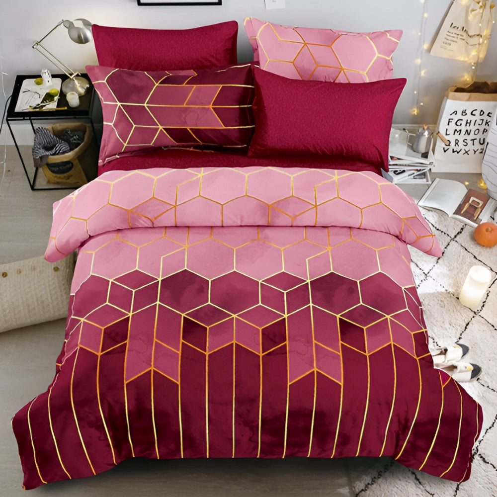 GalaxisLux: Stylish Duvet Cover Set – Easy Care, Comfortable & Durable with Golden Cosmic Design for Double Bed