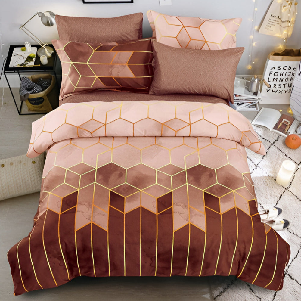 GalaxisLux: Stylish Duvet Cover Set – Easy Care, Comfortable & Durable with Golden Cosmic Design for Double Bed