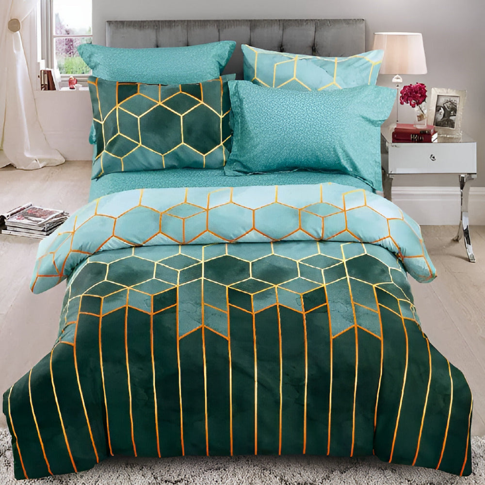 GalaxisLux: Stylish Duvet Cover Set – Easy Care, Comfortable & Durable with Golden Cosmic Design for Double Bed