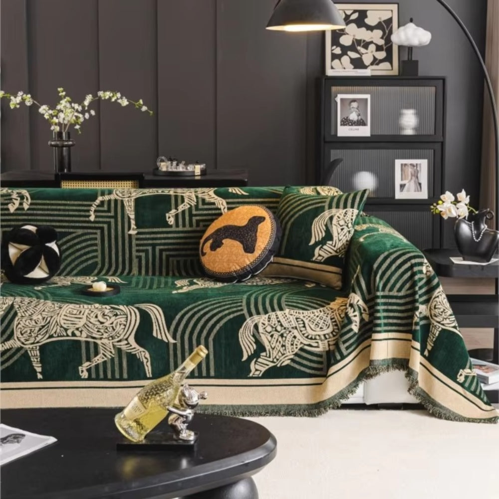 Gallora: Chenille Sofa Cover with Horse Pattern & Non-Slip Grip – for Living Room & Couch