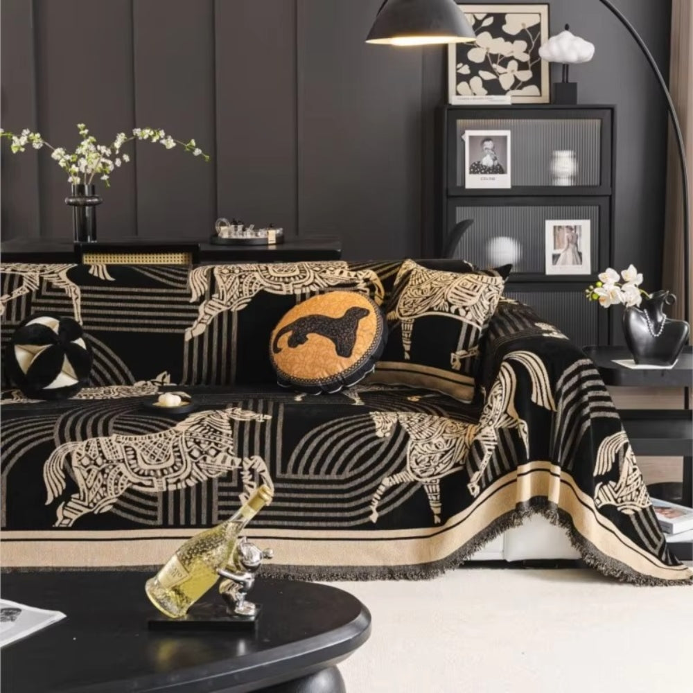 Gallora: Chenille Sofa Cover with Horse Pattern & Non-Slip Grip – for Living Room & Couch