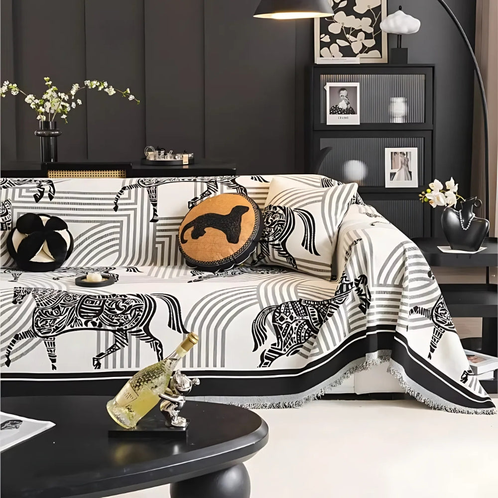 Gallora: Chenille Sofa Cover with Horse Pattern & Non-Slip Grip – for Living Room & Couch