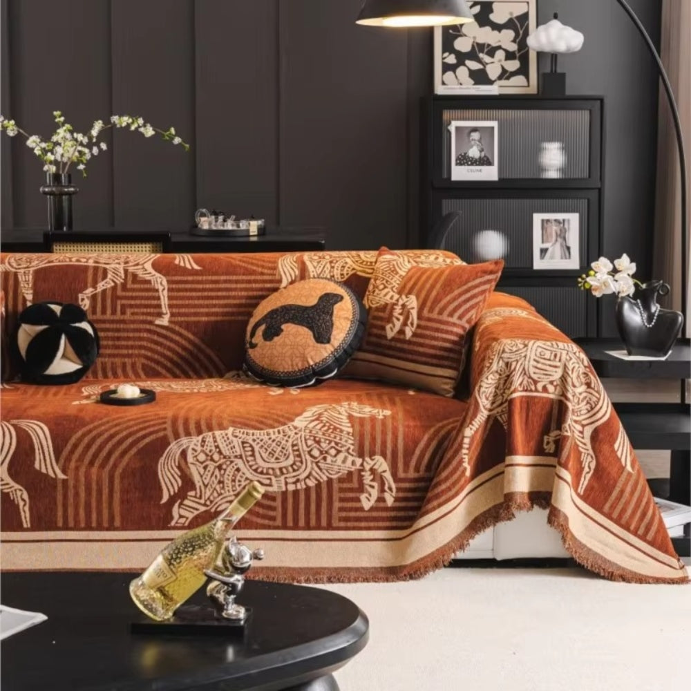 Gallora: Chenille Sofa Cover with Horse Pattern & Non-Slip Grip – for Living Room & Couch