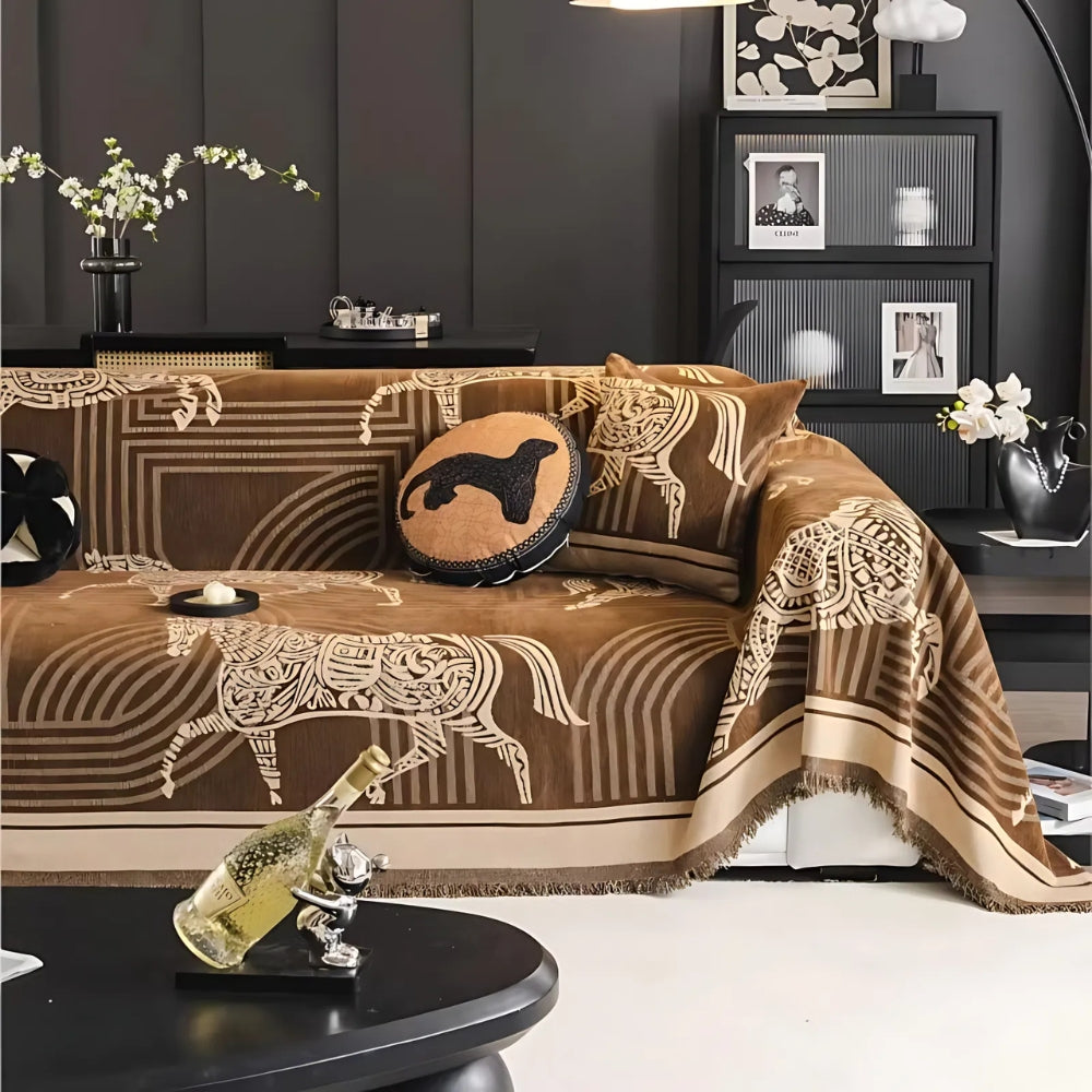 Gallora: Chenille Sofa Cover with Horse Pattern & Non-Slip Grip – for Living Room & Couch