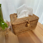 WovenMagic: Rattan Tissue Box with Lid – Natural, Easy-Care & Stylish for Home & Office
