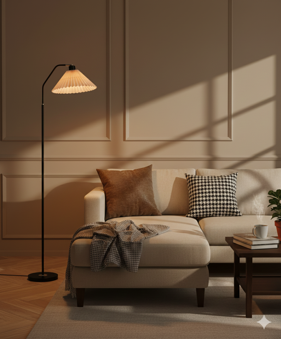 Minimalist Pleated Fabric Shade LED Floor Lamp | 1-Light Standing