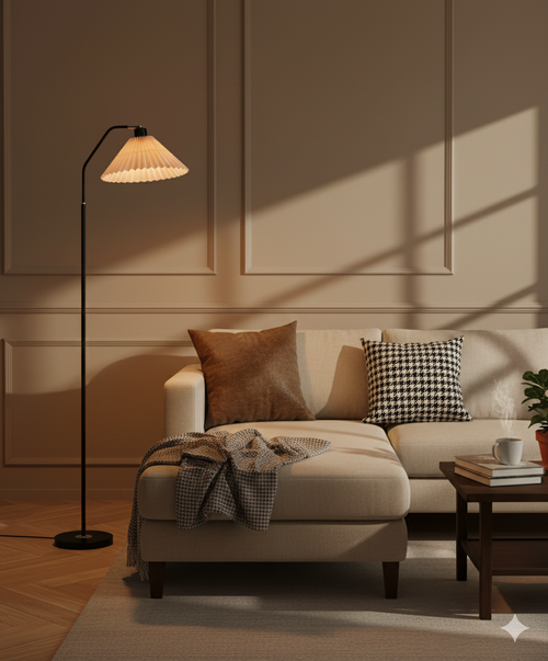 Minimalist Pleated Fabric Shade LED Floor Lamp | 1-Light Standing