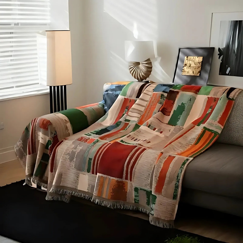 GeoHaven: Sofa Cover in Geometric Boho Design Made of Soft Microfiber – for Sofa & Lounge
