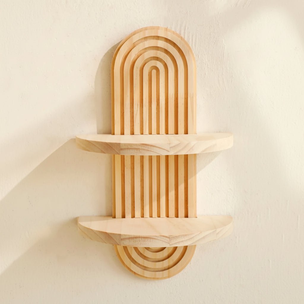 Floating Wood Shelves Geometric Wall Mounted Solid Wood Natural Finish