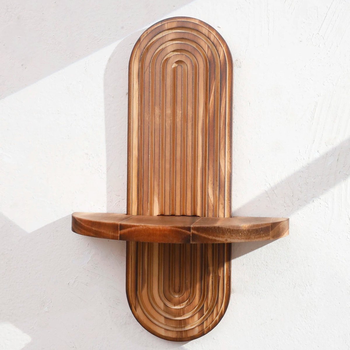 Floating Wood Shelves Geometric Wall Mounted Solid Wood Natural Finish