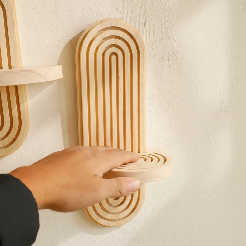 Floating Wood Shelves Geometric Wall Mounted Solid Wood Natural Finish