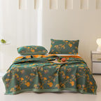 GinkLoom: Reversible Cotton Blanket with Jacquard Ginkgo Pattern & Elegant Texture – for Bedroom & Living Room