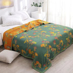 GinkLoom: Reversible Cotton Blanket with Jacquard Ginkgo Pattern & Elegant Texture – for Bedroom & Living Room