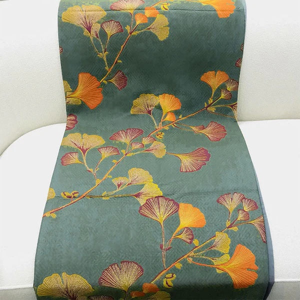 GinkLoom: Reversible Cotton Blanket with Jacquard Ginkgo Pattern & Elegant Texture – for Bedroom & Living Room