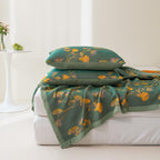 GinkLoom: Reversible Cotton Blanket with Jacquard Ginkgo Pattern & Elegant Texture – for Bedroom & Living Room