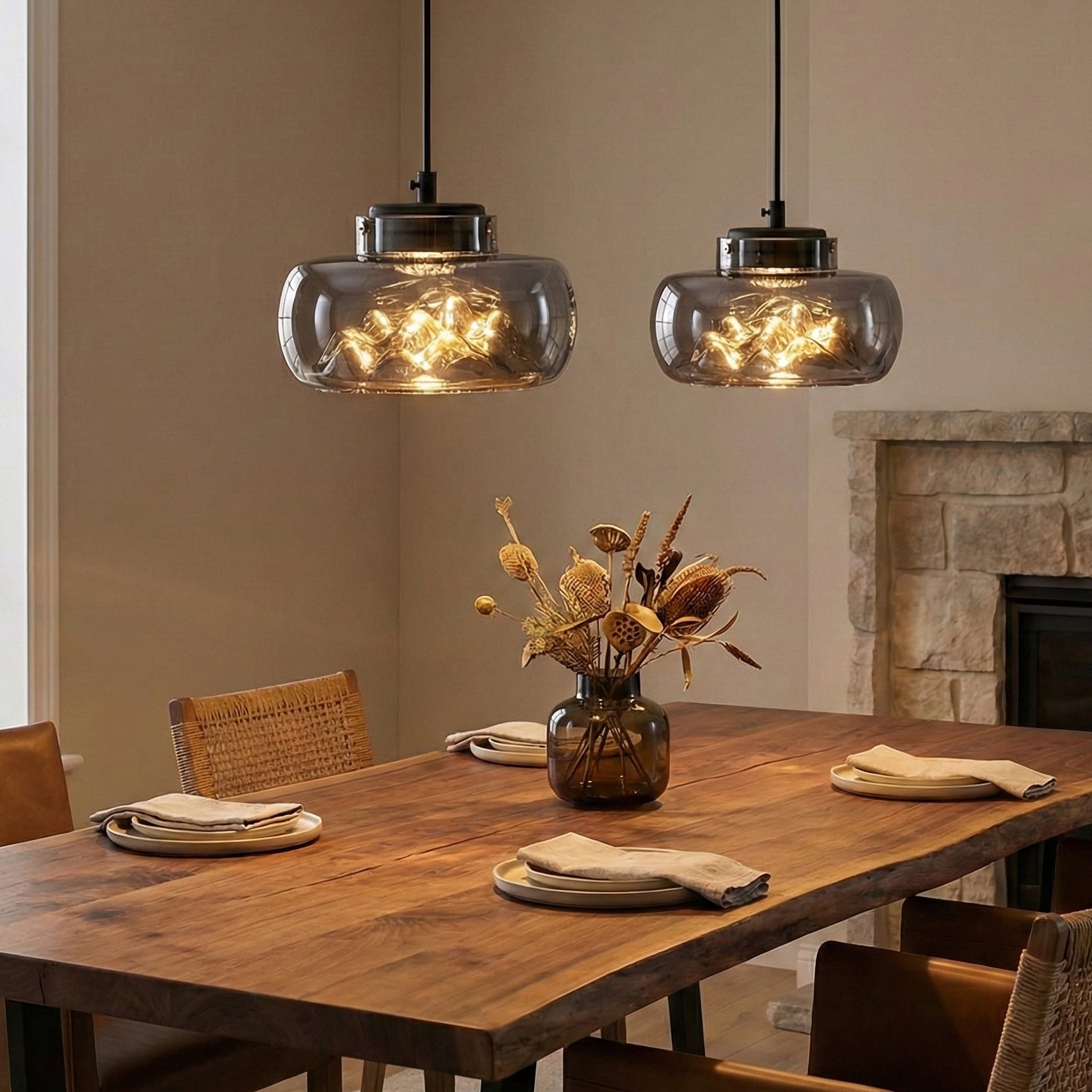 Glacier Textured Smoke Glass Pendant Lamp