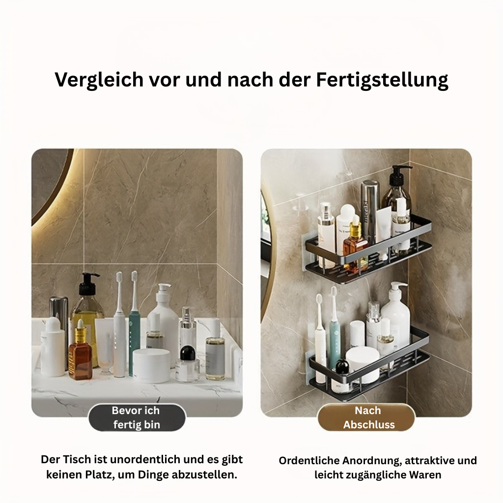 GlanzEcke: Wall Shelf Bathroom – modern aluminum shelf, decorative & hanging without drilling for shower gel & care products