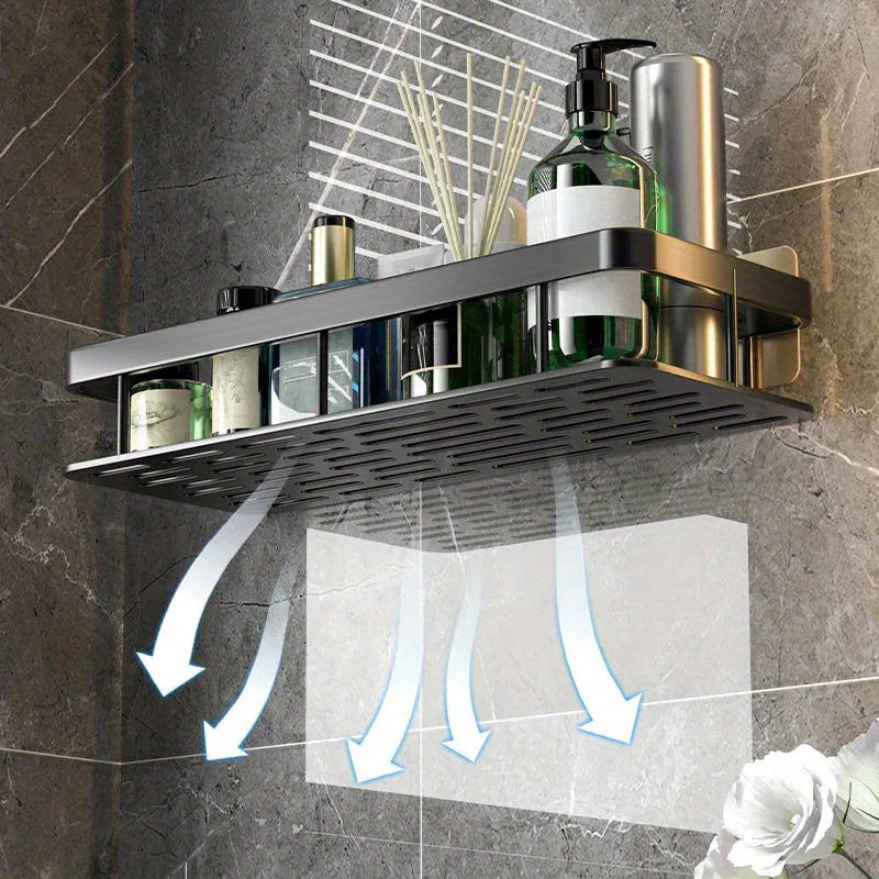 GlanzEcke: Wall Shelf Bathroom – modern aluminum shelf, decorative & hanging without drilling for shower gel & care products