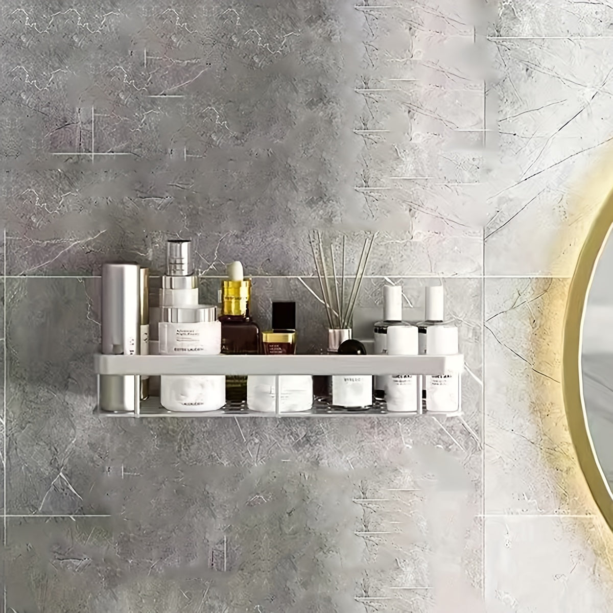 GlanzEcke: Wall Shelf Bathroom – modern aluminum shelf, decorative & hanging without drilling for shower gel & care products