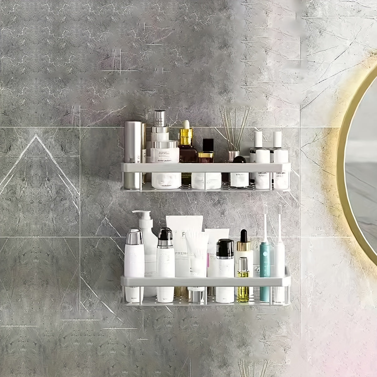 GlanzEcke: Wall Shelf Bathroom – modern aluminum shelf, decorative & hanging without drilling for shower gel & care products