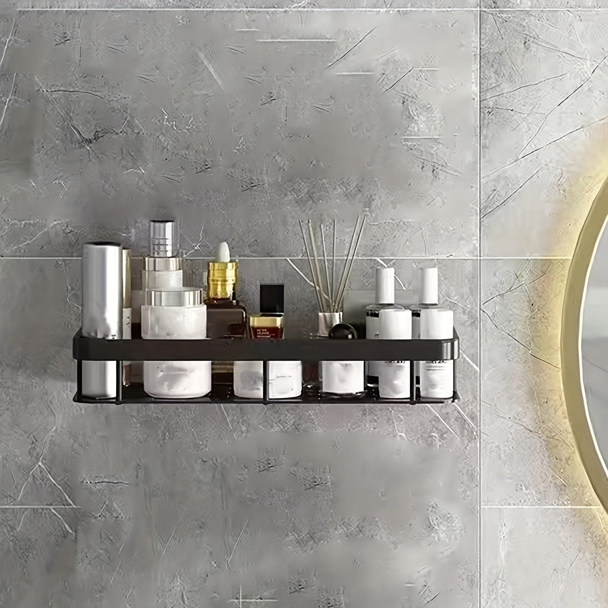 GlanzEcke: Wall Shelf Bathroom – modern aluminum shelf, decorative & hanging without drilling for shower gel & care products
