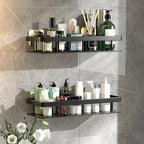 GlanzEcke: Wall Shelf Bathroom – modern aluminum shelf, decorative & hanging without drilling for shower gel & care products