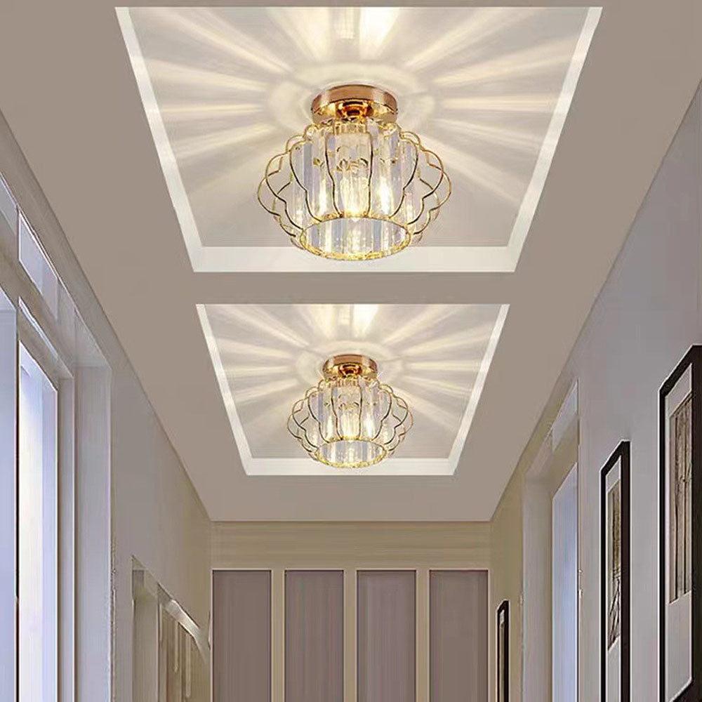 GlanzFlair: Modern Golden Crystal Ceiling Light – Stylish & Bright for Hallway & Dining Room