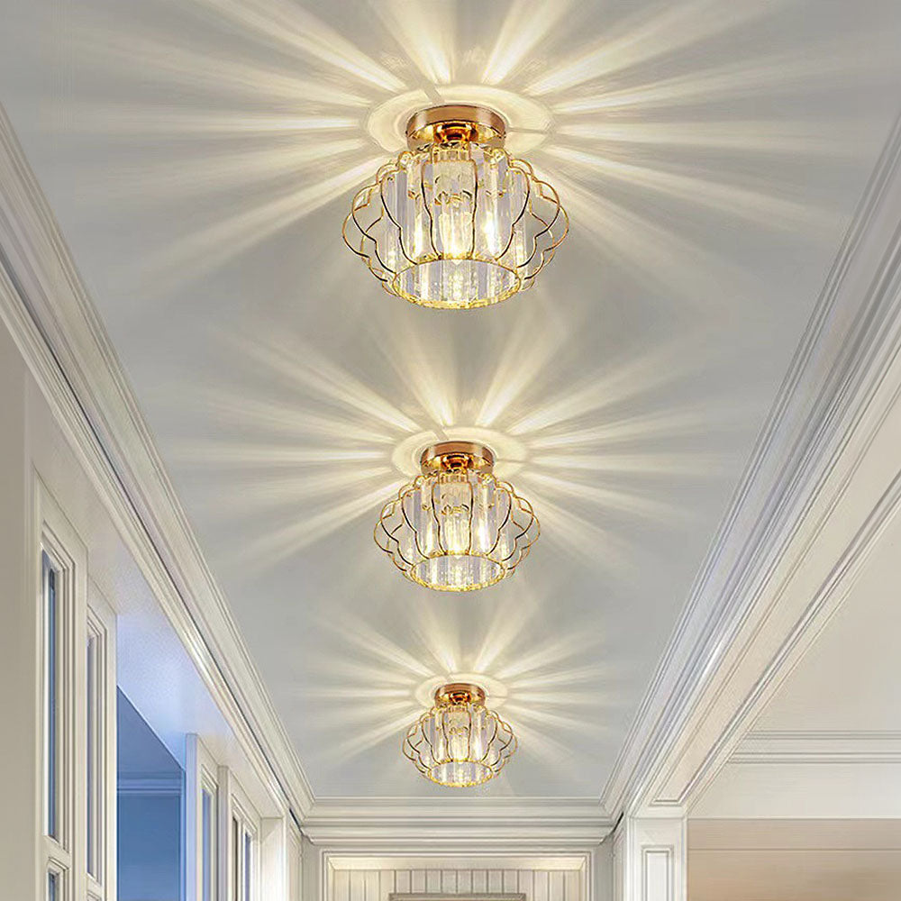 GlanzFlair: Modern Golden Crystal Ceiling Light – Stylish & Bright for Hallway & Dining Room