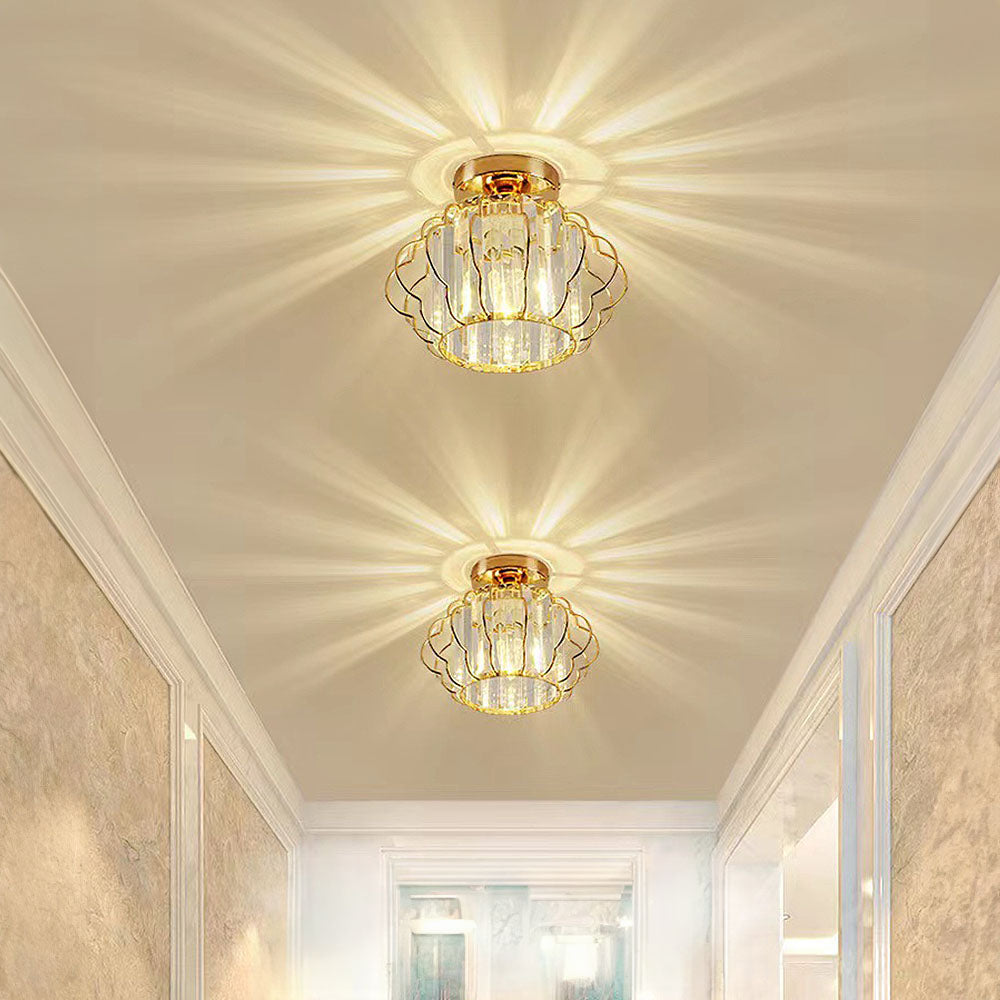 GlanzFlair: Modern Golden Crystal Ceiling Light – Stylish & Bright for Hallway & Dining Room