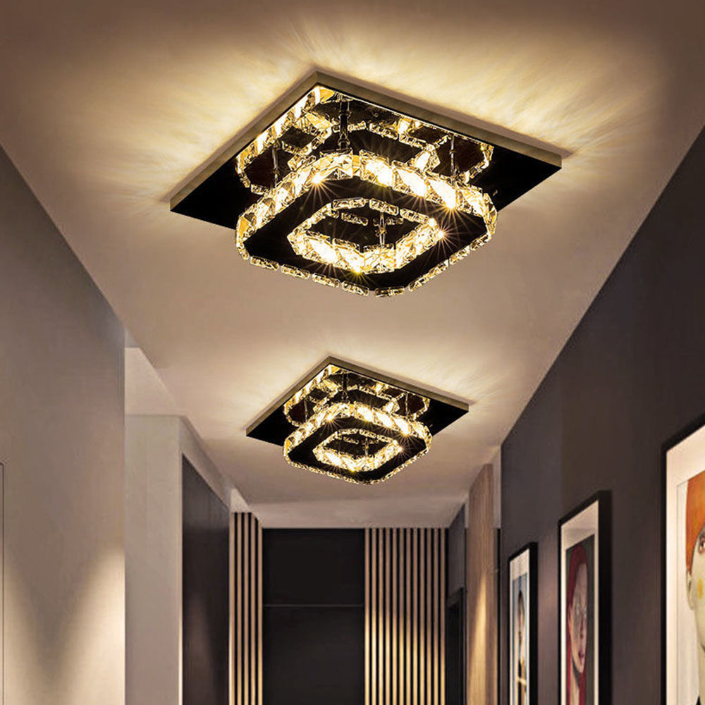 GlanzFlur: Crystal LED Ceiling Light Luxuriously Modern – Decorative & Bright for Hallway & Living Room