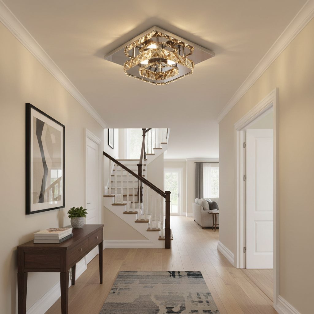 GlanzFlur: Crystal LED Ceiling Light Luxuriously Modern – Decorative & Bright for Hallway & Living Room
