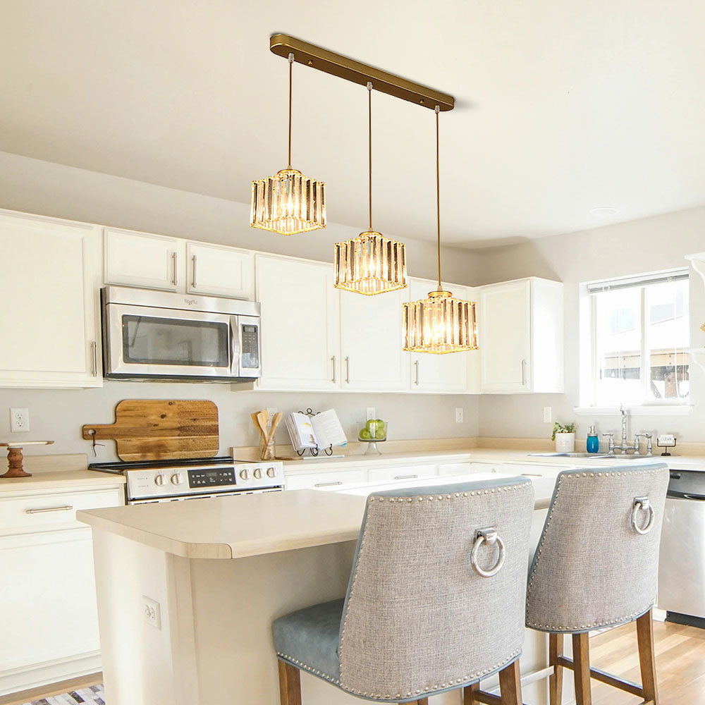 GlanzInsel: Designer Crystal Chandelier 3-Light – Elegant & Bright for Kitchen & Dining Area