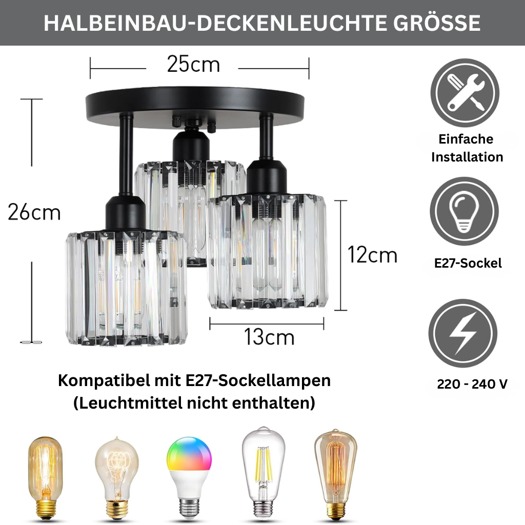 GlanzKristall: Semi-Flush Crystal Ceiling Light Modern – Luxurious Design for Bedrooms & Dining Rooms