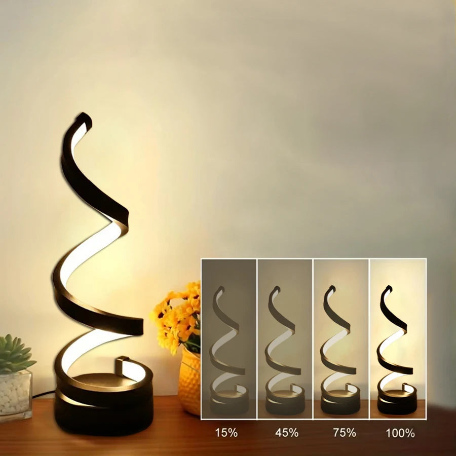 GlanzWelle: Modern LED Table Lamp Spiral – Dimmable via USB