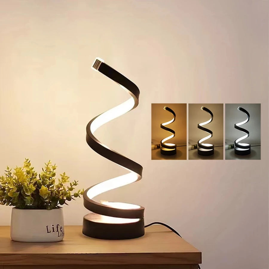 GlanzWelle: Modern LED Table Lamp Spiral – Dimmable via USB