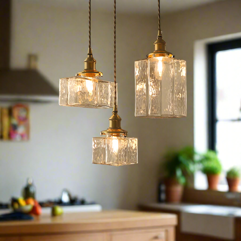 GlasLume: Vintage Glass Pendant Light – Retro Hanging Lamp with Brass Details
